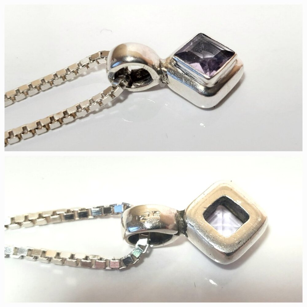 Sterling Silver 925 Necklace with Purple Stone Pendant - Picture 3 of 10